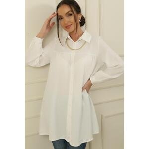 By Saygı Front Robe Chain Necklace Gathered Shirt