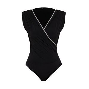 Trendyol Black Double Breasted Knitted Shiny Stone Bodysuit