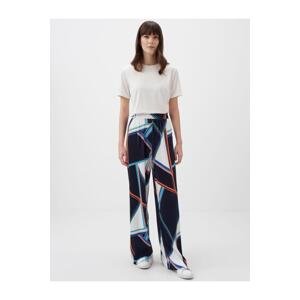Jimmy Key Mixed High Waist Wide Leg Pleated Patterned Trousers