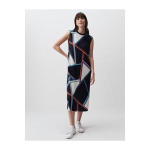 Jimmy Key Mixed Geometric Pattern Pleated Midi Dress Multi Color