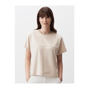 Jimmy Key Beige Crew Neck Short Sleeve Plain T-Shirt