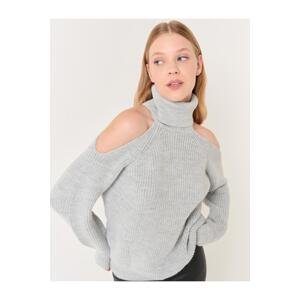 Jimmy Key Gray Turtleneck Shoulder Detailed Knitwear Sweater