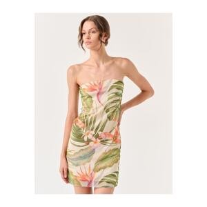 Jimmy Key Sage Green Strapless Tropical Patterned Mini Dress
