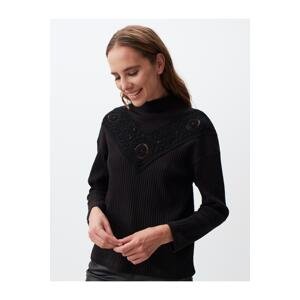 Jimmy Key Black Turtleneck Long Sleeve Embroidered Sweater