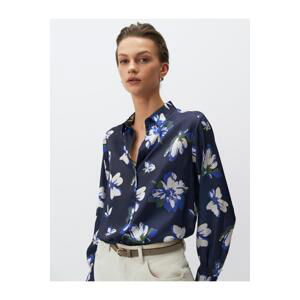 Jimmy Key Navy Blue Long Sleeve Floral Satin Shirt