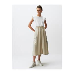 Jimmy Key Beige Sleeveless Waistband Midi Dress