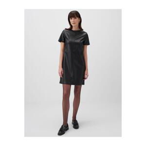 Jimmy Key Black Crew Neck Short Sleeve Leather Mini Dress