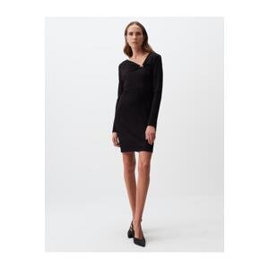 Jimmy Key Black Asymmetric Collar Long Sleeve Elegant Mini Dress