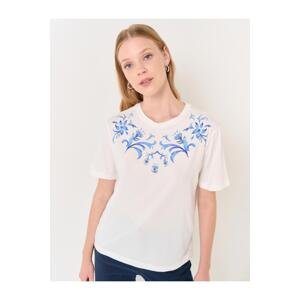 Jimmy Key White Short Sleeve Embroidered Floral Detail T-Shirt.