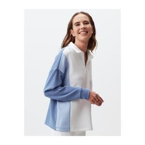 Jimmy Key Blue Turtleneck Long Sleeve Color Block Sweatshirt
