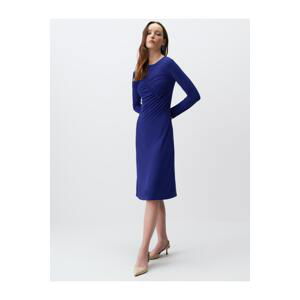 Jimmy Key Cobalt Window Detailed Long Sleeve Elegant Midi Dress