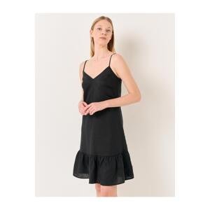 Jimmy Key Black V-Neck Strap Summer Linen Dress