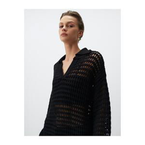 Jimmy Key Black Polo Neck Long Sleeve Openwork Sweater