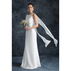 Trendyol Svatební Bílé Šaty s Perlami na Svatbu/Dlouhé Večerní Šaty