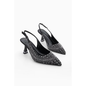 Marjin Women's Pointed Toe Trocked Open Back Evening Dress With Scarf Classic Heel Shoes Ehlen Black