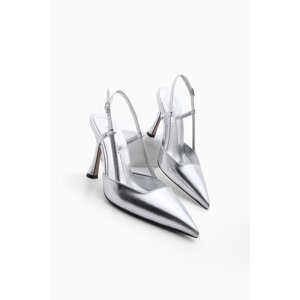 Marjin Women's Pointed Toe Thin Heel Scarf Evening Dress Classic Heeled Shoes Reney Silver