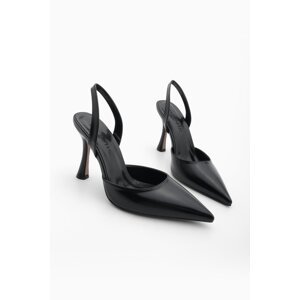 Marjin Women's Stiletto Pointed Toe Open Back Heeled Shoes Mizay Black