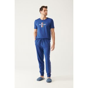 Avva Men's Indigo Crew Neck 100% Cotton Special Boxed Short Sleeve Pajamas Set
