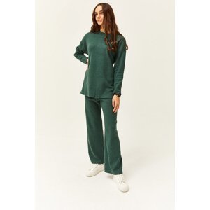Olalook Women's Emerald Green Bottom Top and Ribbed Thick Suit