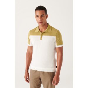 Avva Men's Oil Green Polo Neck Paneled Short Sleeve T-shirt