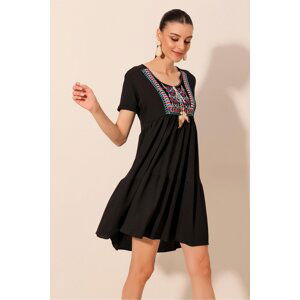 Bigdart 2429 Embroidered Knitted Dress - Black