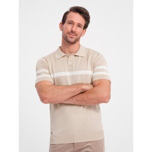 Ombre Men's soft knit polo shirt with contrasting stripes - beige