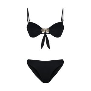 Trendyol Limited Edition Black Plain Strapless Accessory Regular Bikini Set
