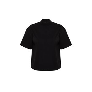 Trendyol Black 100% Cotton High Neck Three Quarter Sleeve Knitted T-Shirt