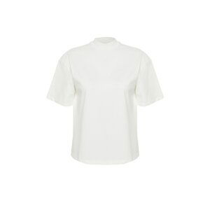 Trendyol White 100% Cotton Stand Collar Three Quarter Sleeve Knitted T-Shirt