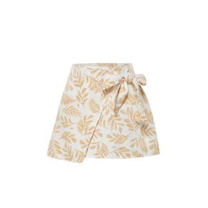 Trendyol Mink Patterned Double Breasted Mini Length Woven Linen Look Skirt with Tie Detail