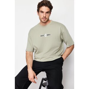 Trendyol Mint Men's Oversize/Wide Cut Flower-Summer Printed Short Sleeve 100% Cotton T-Shirt