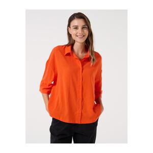 Jimmy Key Orange Wide Cut Three Quarter Sleeve Linen Shirt