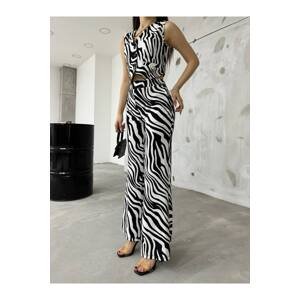 BİKELİFE Women's Zebra Pattern Satin Vest Pants Suit