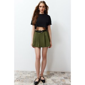 Trendyol Khaki Belt Pleated Woven Short Skirt