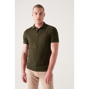 Avva Men's Khaki Textured Polo Neck Slim Fit Slim Fit Knitwear T-shirt E005009
