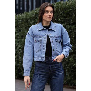 Bigdart 0693 Buttoned Oversize Denim Jacket - Navy Blue