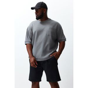 Trendyol Men's Plus Size Anthracite Oversize Pocket Textured Premium Casual T-Shirt
