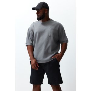 Trendyol Plus Size Anthracite Men's Oversize Pocketed Textured Premium Comfortable T-Shirt