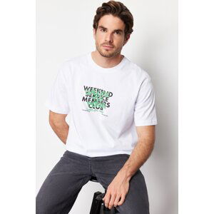 Trendyol White Men's Relaxed/Comfortable Cut 100% Cotton Printed T-Shirt