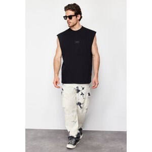 Trendyol Black Men's Oversize/Wide Cut Fluffy Text Printed Labeled T-Shirt/Tank Top