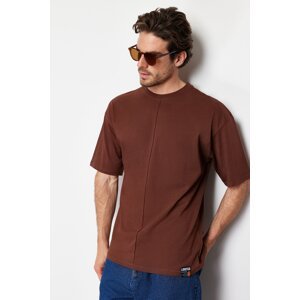 Trendyol Brown Men's Oversize Stitching Detail 100% Cotton T-Shirt