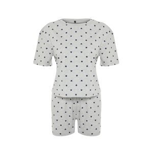 Trendyol Gray Melange 100% Cotton Heart Patterned T-shirt-Shorts Knitted Pajamas Set