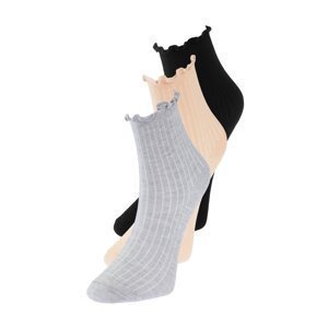 Trendyol 3-Pack Black-Grey-Beige Cotton Elastic Mouth Lettuce Detailed Knitted Socks
