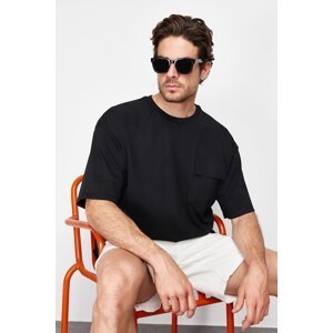 Trendyol Black Oversize Pocket Detailed 100% Cotton T-Shirt