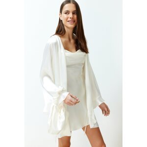 Trendyol White Bride Belted Satin Woven Dressing Gown