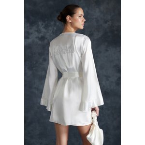 Trendyol White Bride Belted Flywheel and Back Embroidery Detailed Bag Gift Satin Woven Dressing Gown