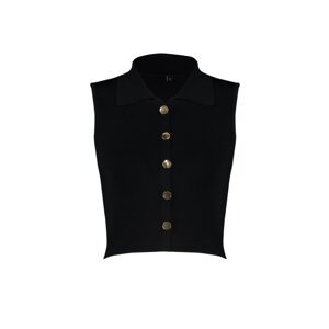 Trendyol Black Crop Premium / Special Yarn Vest Look Knitwear
