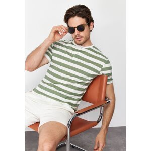 Trendyol Men's Gray Regular/Normal Fit Buttoned Collar Striped 100% Cotton T-Shirt