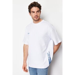 Trendyol Men's White Oversize Text Printed 100% Cotton T-Shirt