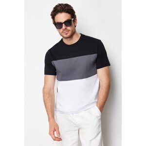 Trendyol Men's Black Regular/Normal Cut Color Block 100% Cotton T-Shirt